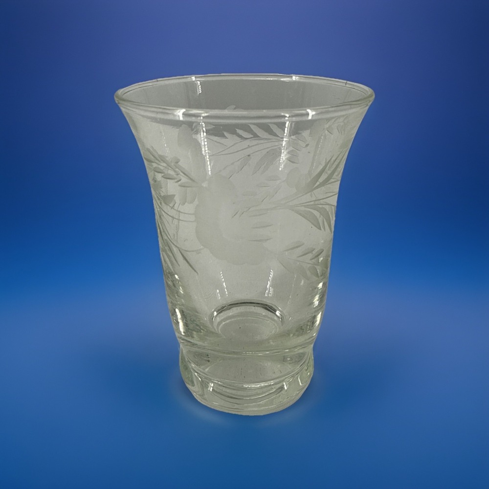 Vintage Etched Glass Mini Bud Vase 3  3/8" Beveled‎ Base